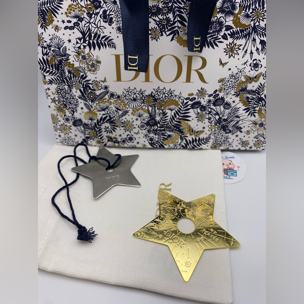 Dior gold tone  2022 Christmas star & silver Star charm with gift bag, dust bag